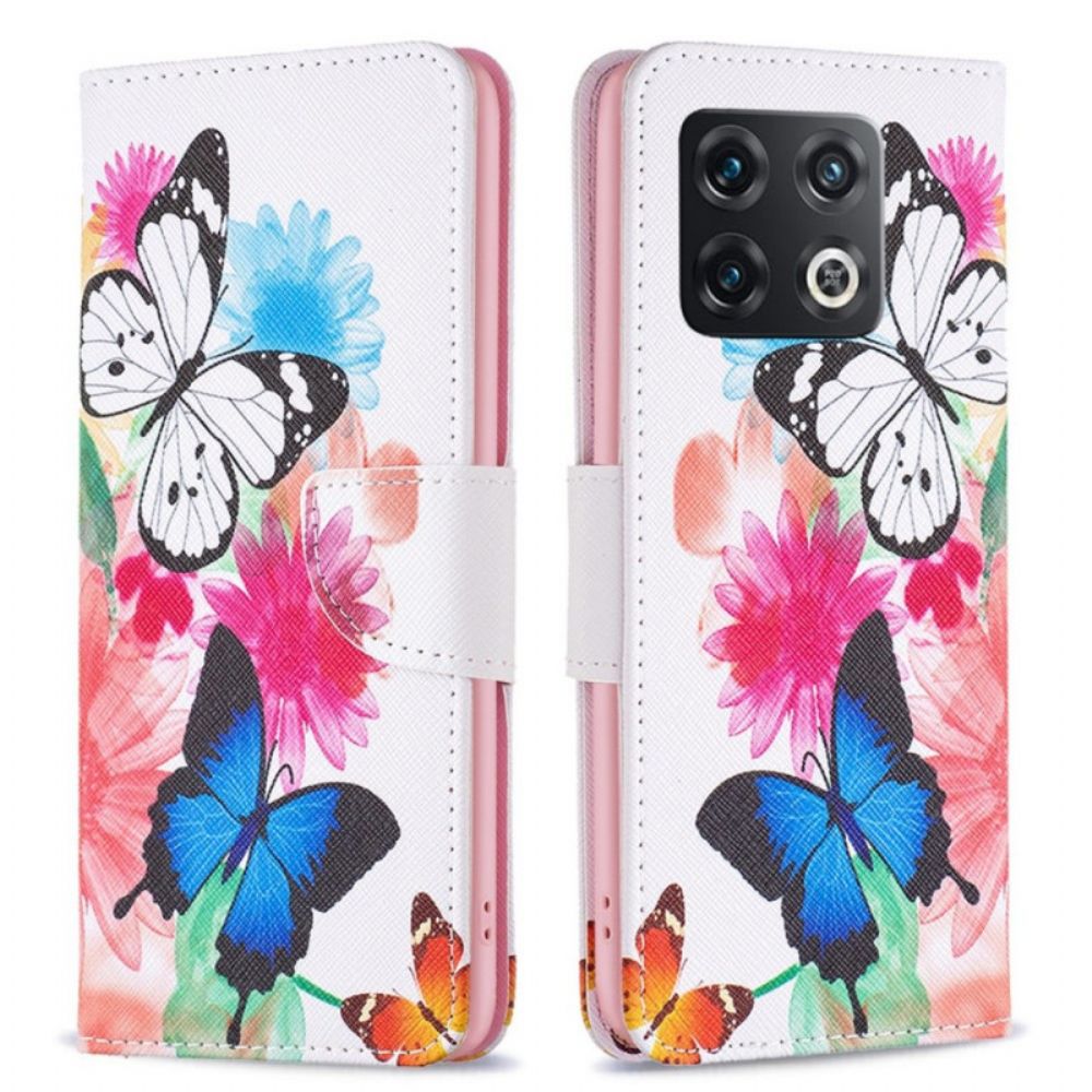 Lederhüllen Für OnePlus 10 Pro 5G Aquarell Schmetterlinge