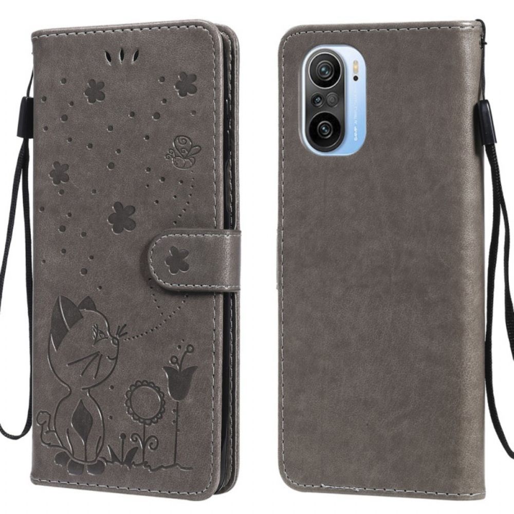 Flip Case Für Xiaomi Mi 11i 5G / Poco F3 Mit Kordel Tanga Katze Und Biene