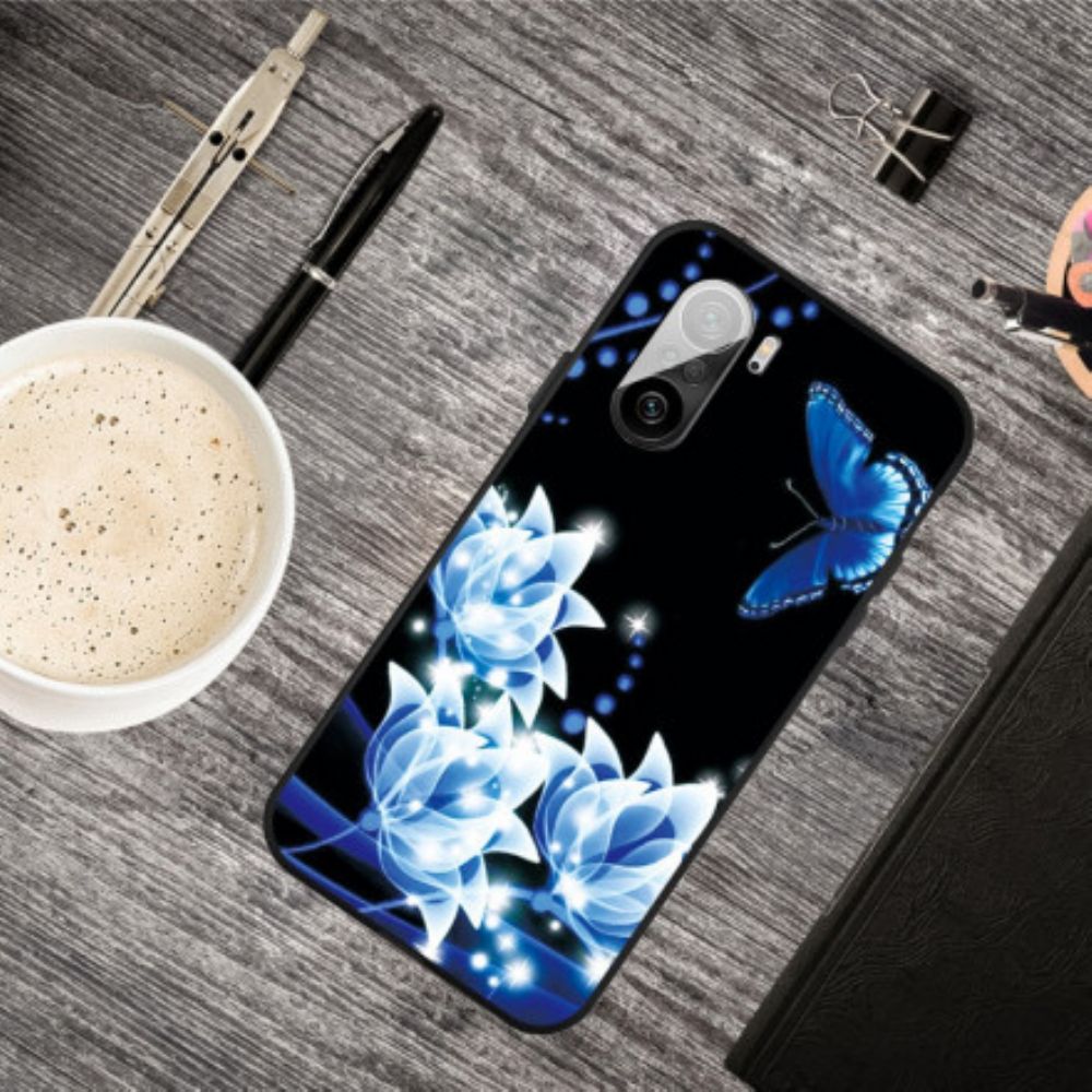 Hülle Für Xiaomi Mi 11i 5G / Poco F3 Schmetterling Und Blaue Blumen