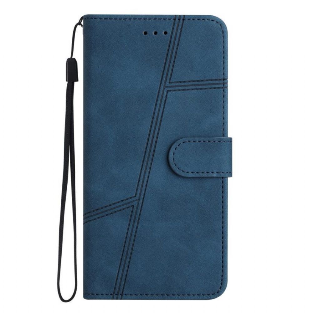 Flip Case Für Poco X5 5G Mit Kordel Geometrischer Lederstil Mit Riemchen