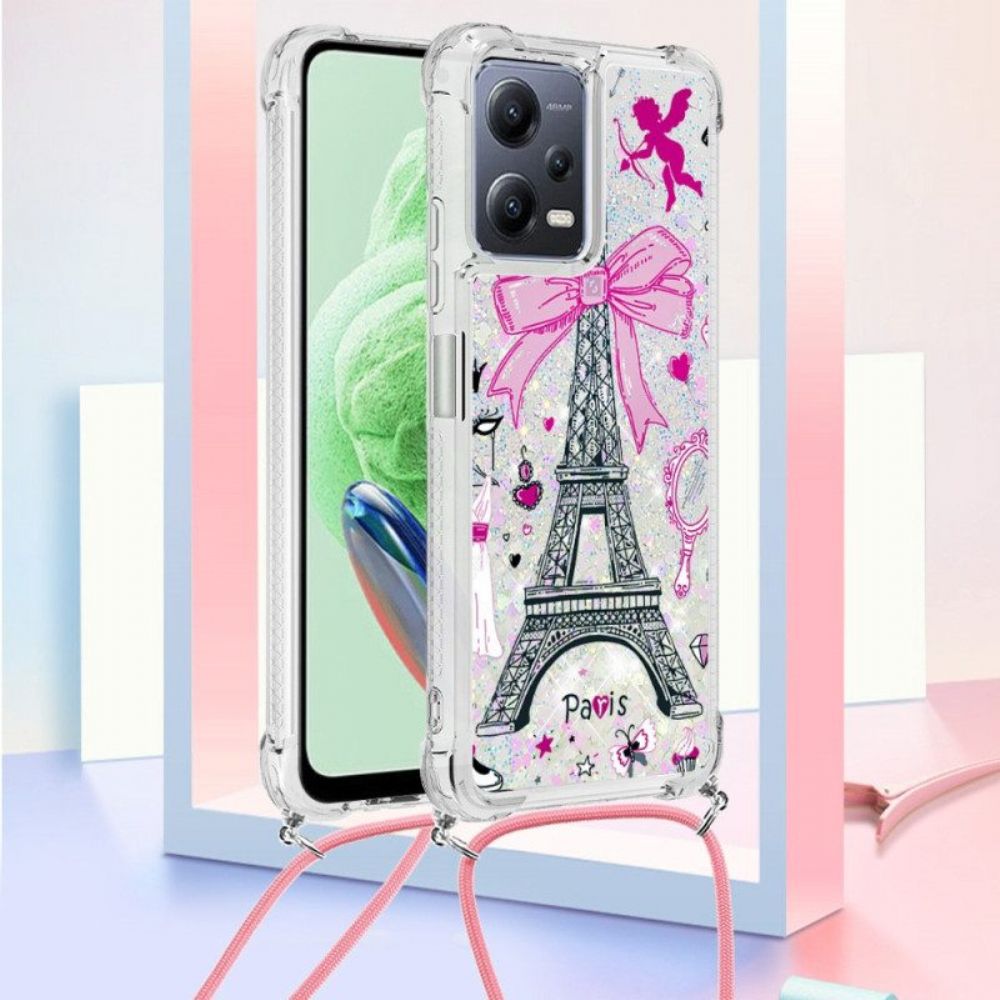 Handyhülle Für Poco X5 5G Mit Kordel Eiffelturm-glitzer-kordelzug