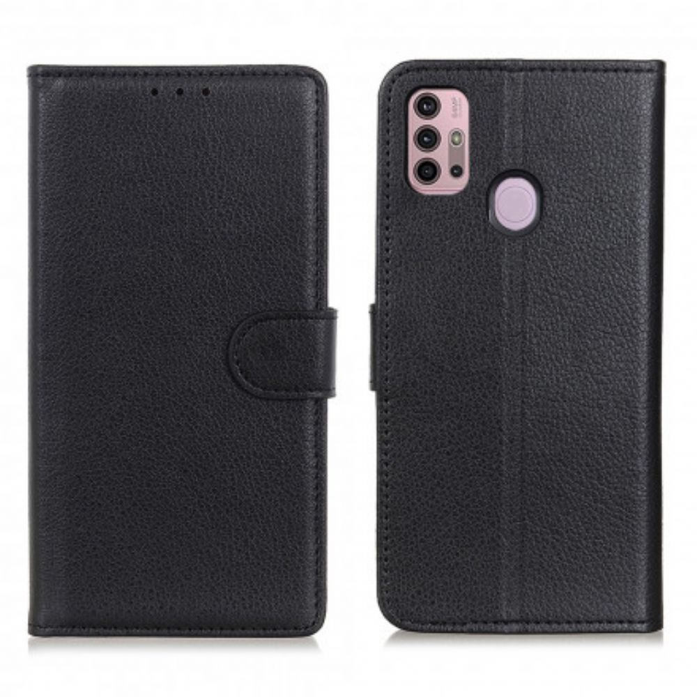 Flip Case Für Moto G10 / G30 Traditionelles Litschi-kunstleder