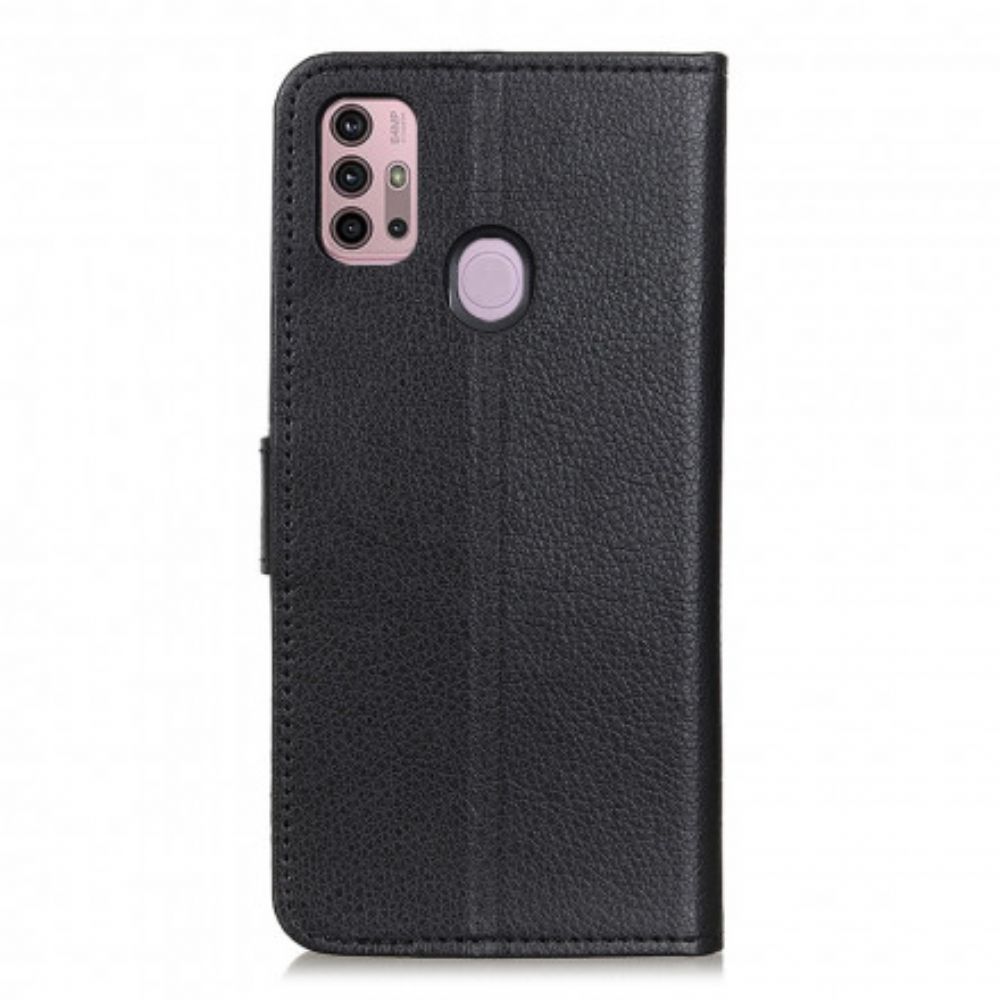 Flip Case Für Moto G10 / G30 Traditionelles Litschi-kunstleder