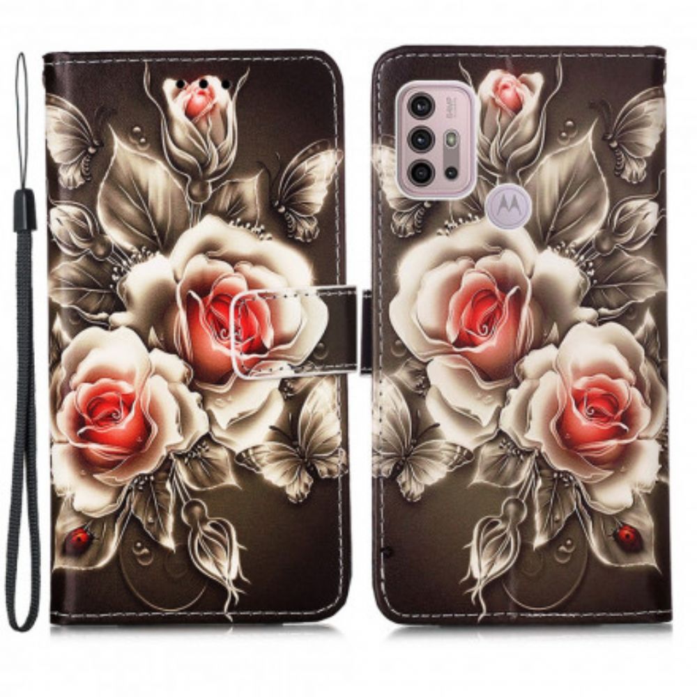 Lederhüllen Für Moto G10 / G30 Goldene Rosen