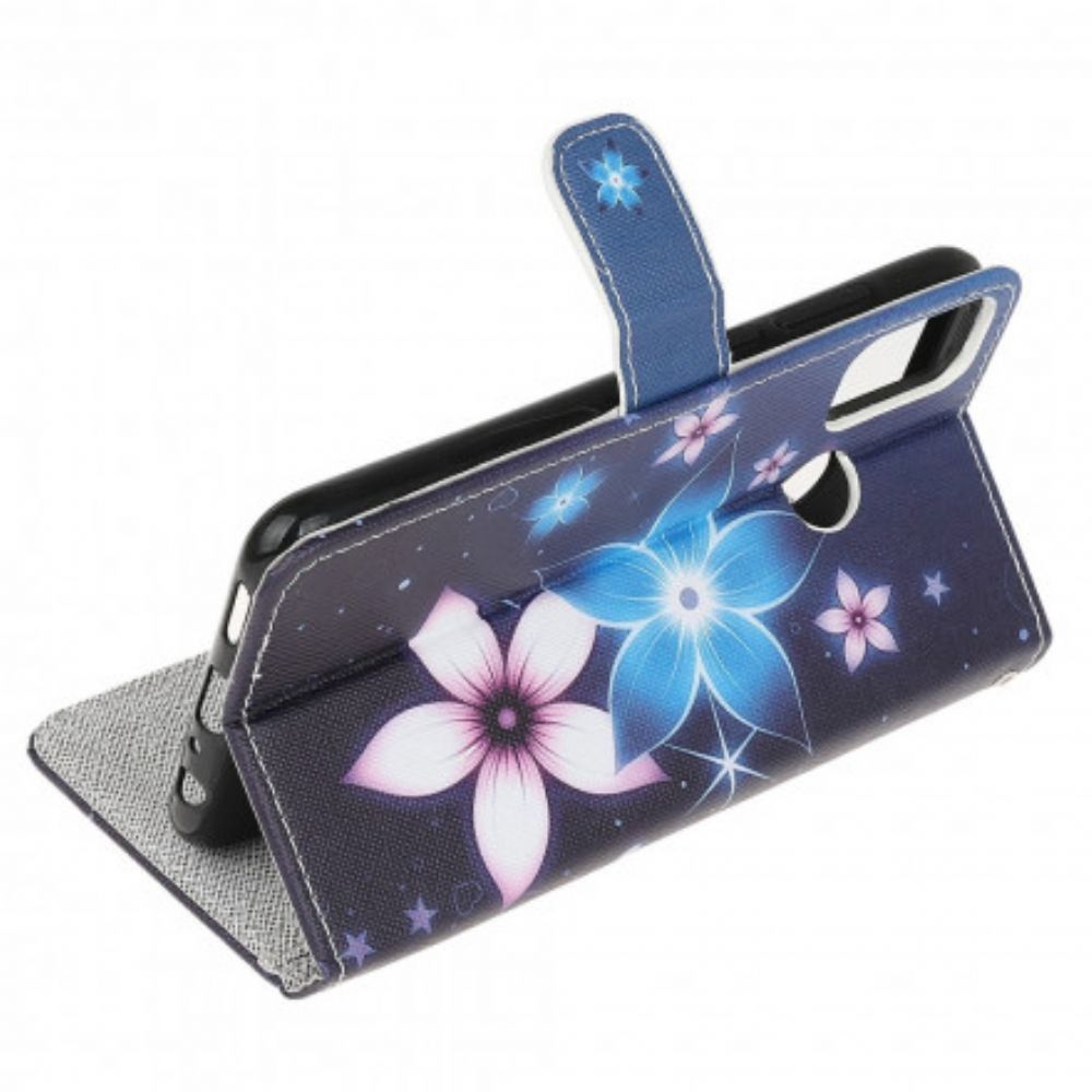 Lederhüllen Für Moto G10 / G30 Mit Kordel Mondriemen Blumen