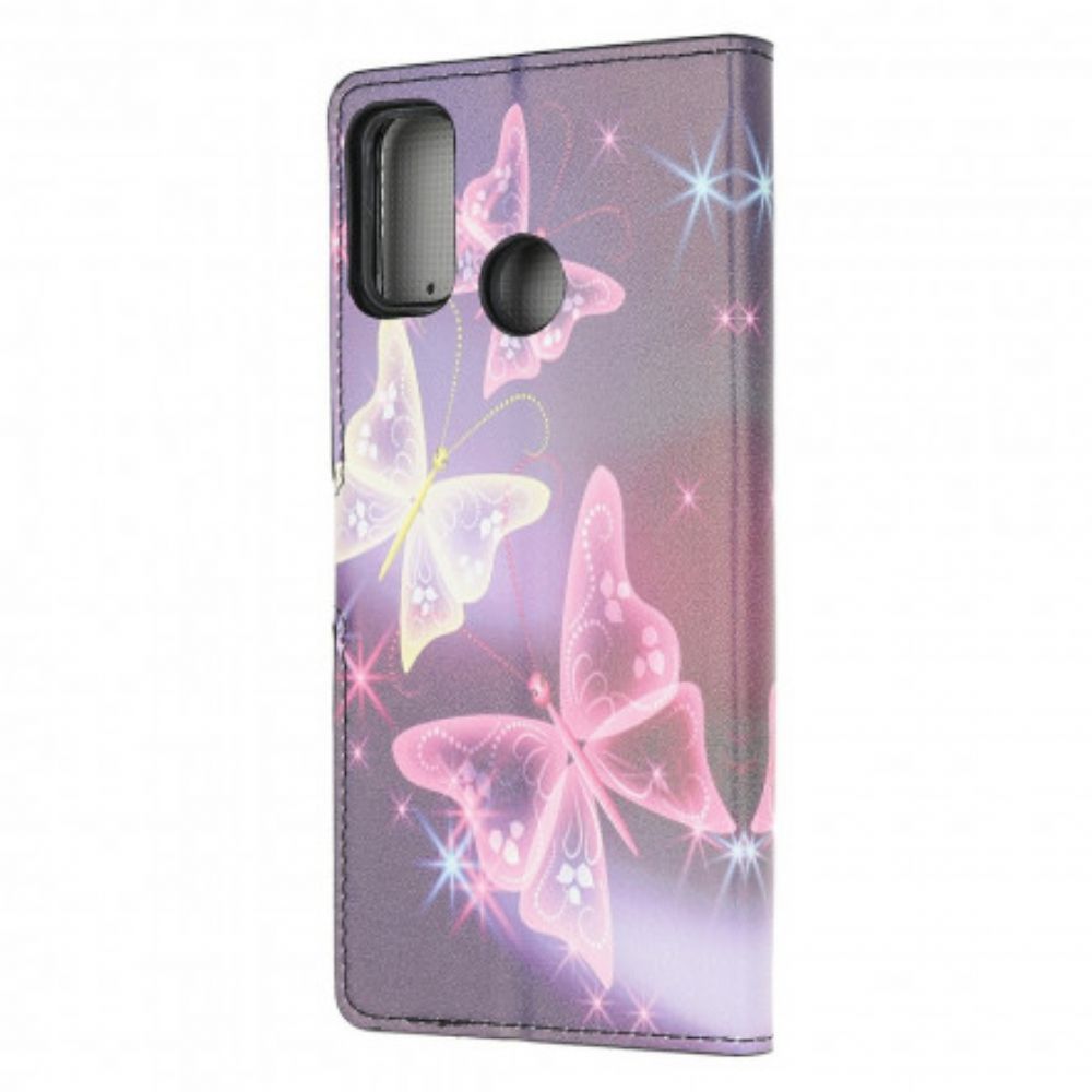 Lederhüllen Für Moto G10 / G30 Schmetterlinge Und Blumen