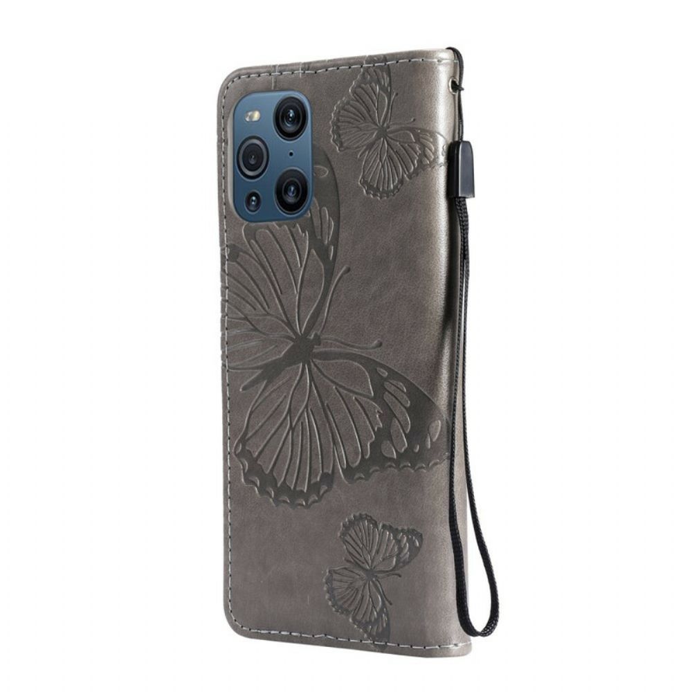 Lederhüllen Für Oppo Find X3 / X3 Pro Flip Case Schmetterlinge Und Schräge Klappe