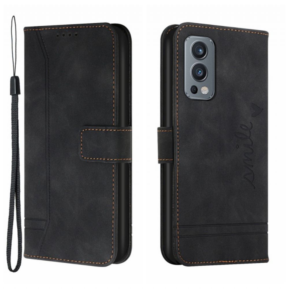Flip Case Für OnePlus Nord 2 5G Lächeln Mit Lanyard