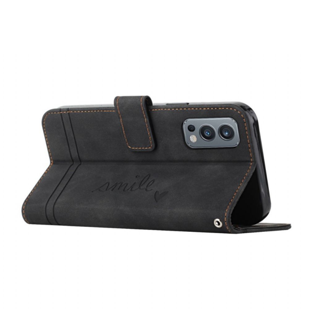 Flip Case Für OnePlus Nord 2 5G Lächeln Mit Lanyard