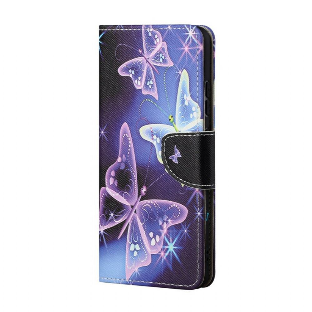 Flip Case Für OnePlus Nord 2 5G Neon-schmetterlinge