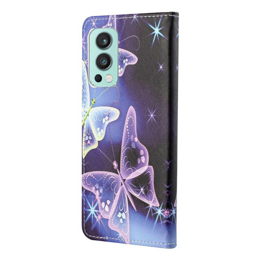 Flip Case Für OnePlus Nord 2 5G Neon-schmetterlinge