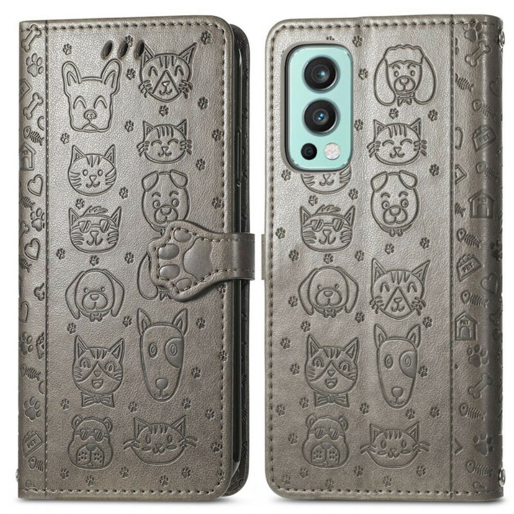 Lederhüllen Für OnePlus Nord 2 5G Animierte Tiere
