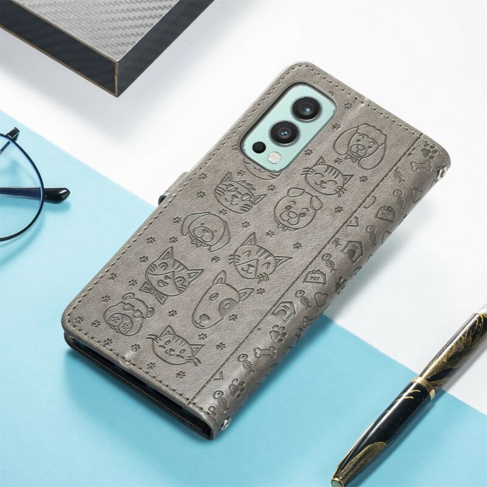 Lederhüllen Für OnePlus Nord 2 5G Animierte Tiere