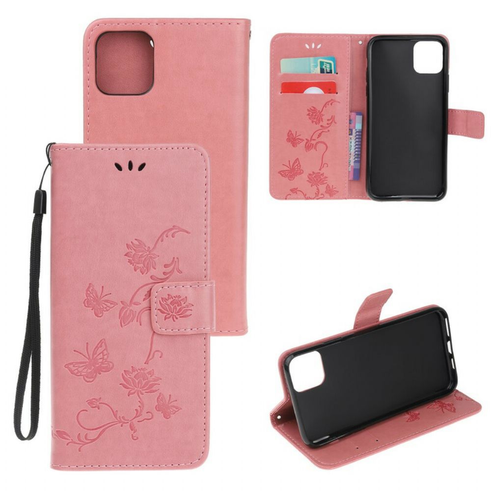 Flip Case Für iPhone 11 Pro Mit Kordel Geblümtes Riemchen