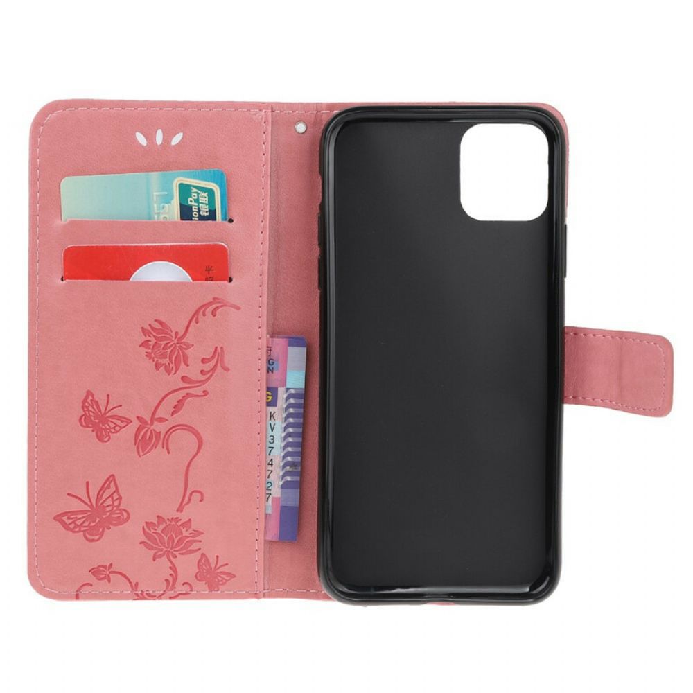 Flip Case Für iPhone 11 Pro Mit Kordel Geblümtes Riemchen