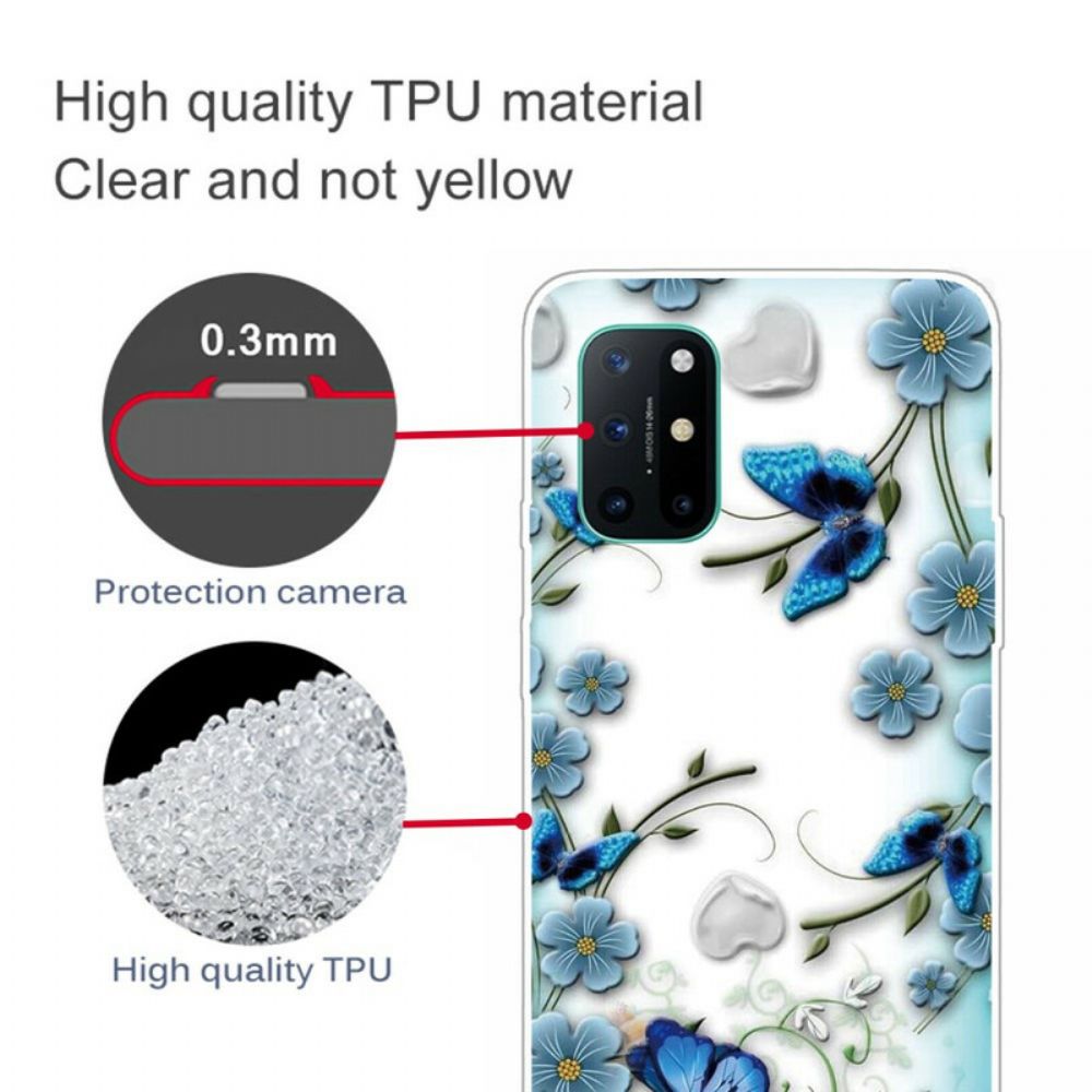 Hülle Für OnePlus 8T Retro-schmetterlinge Und Blumen Nahtlos