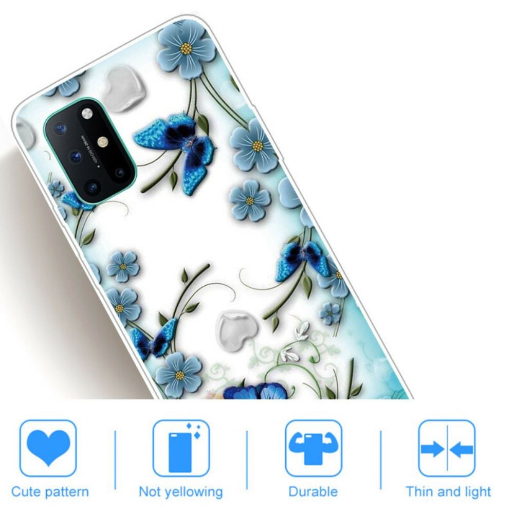 Hülle Für OnePlus 8T Retro-schmetterlinge Und Blumen Nahtlos