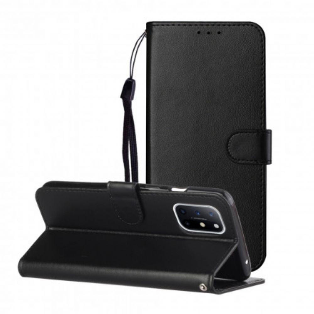 Lederhüllen Für OnePlus 8T Mit Kordel Armband Der Einfarbigen Serie