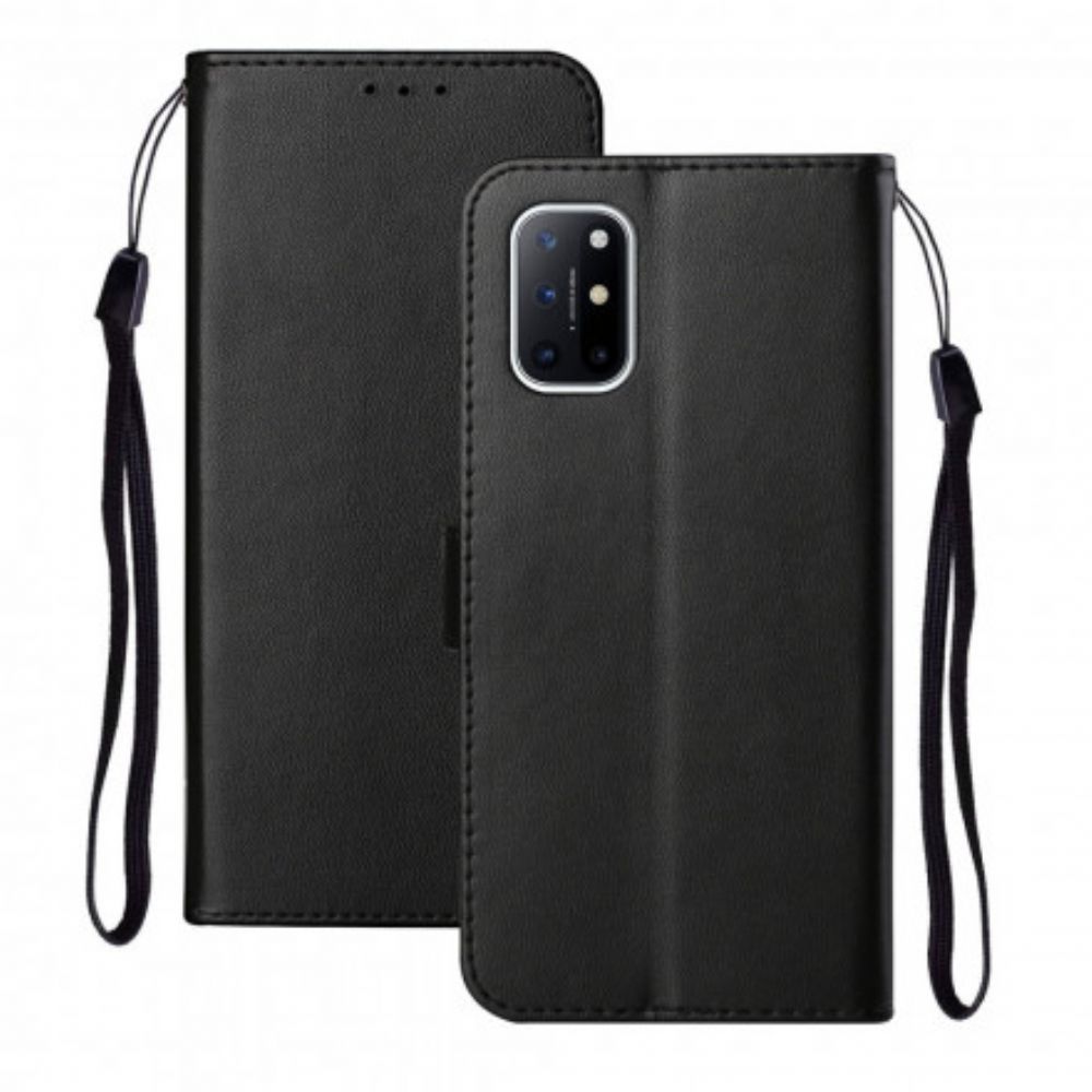 Lederhüllen Für OnePlus 8T Mit Kordel Armband Der Einfarbigen Serie