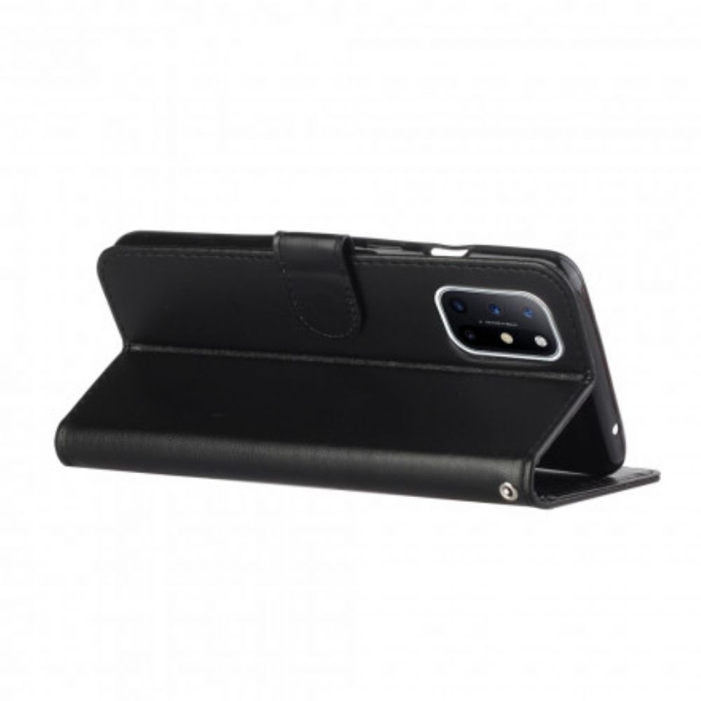 Lederhüllen Für OnePlus 8T Mit Kordel Armband Der Einfarbigen Serie