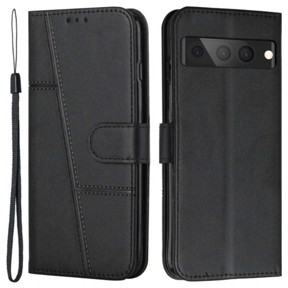 Flip Case Für Google Pixel 7 Pro Geometrischer Lederstil Mit Riemen