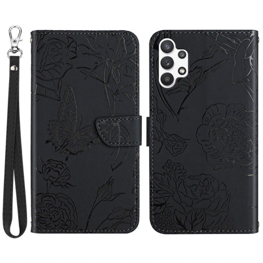 Flip Case Für Samsung Galaxy A13 Schmetterling Mit Lanyard
