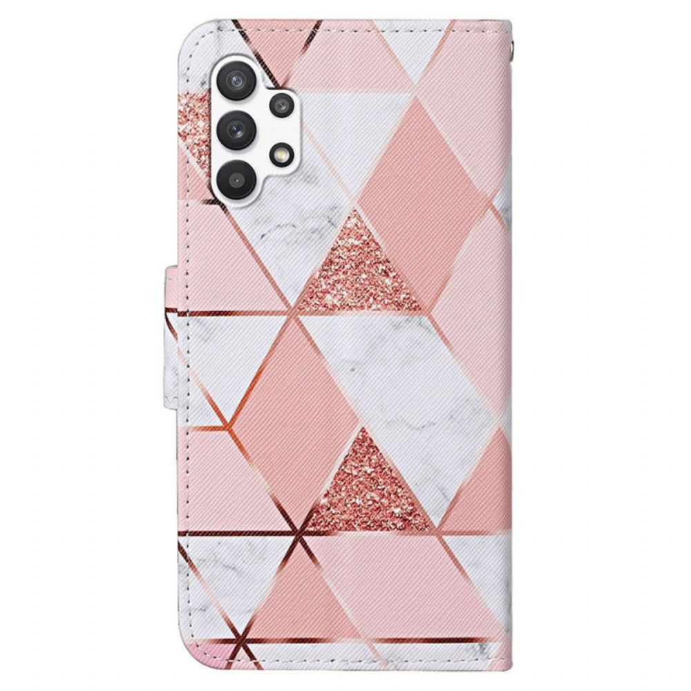 Lederhüllen Für Samsung Galaxy A13 Marmor Und Pailletten Mit Riemen