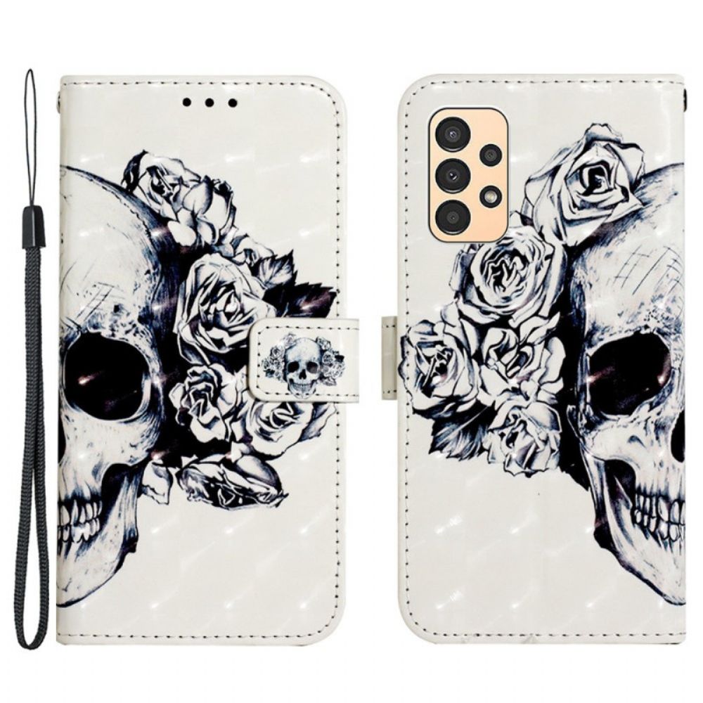 Lederhüllen Für Samsung Galaxy A13 Mit Kordel Geblümter Riemchenschädel