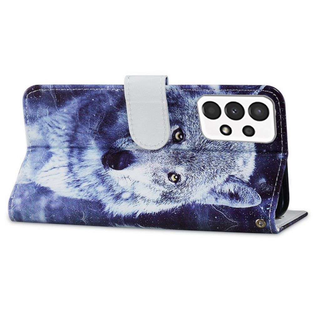 Lederhüllen Für Samsung Galaxy A13 Schöner Wolf Mit Lanyard