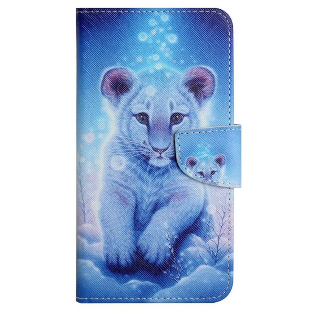 Lederhüllen Für Samsung Galaxy A13 Weißer Tiger Mit Lanyard