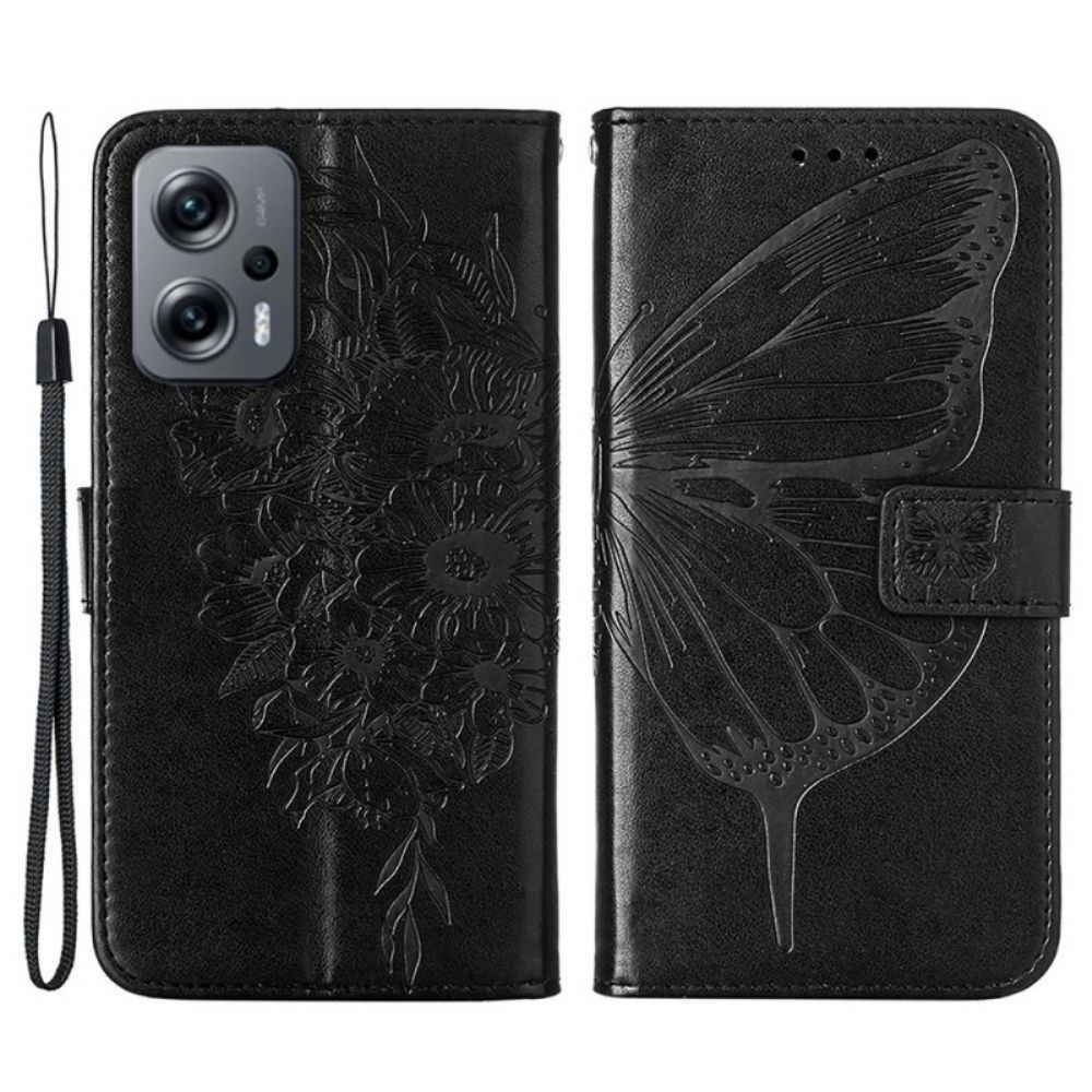 Flip Case Für Poco X4 GT Mit Kordel Armband Im Schmetterlingsstil