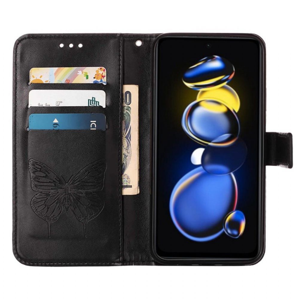 Flip Case Für Poco X4 GT Mit Kordel Armband Im Schmetterlingsstil