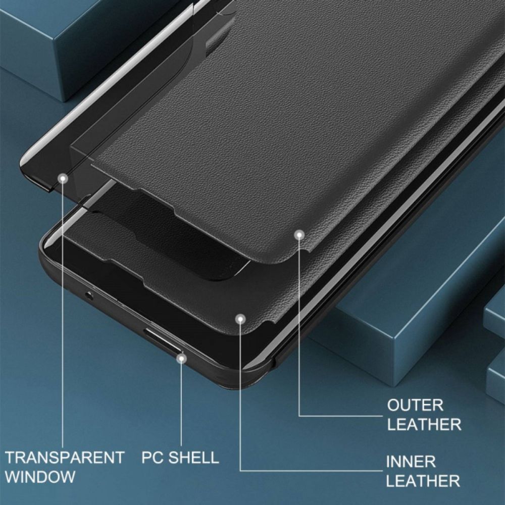 Schutzhülle Für Poco X4 GT Flip Case Kunstleder Und Transparentes Fenster
