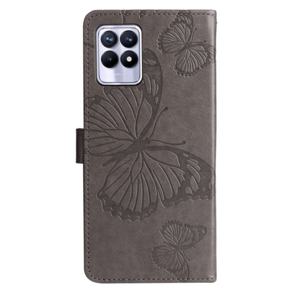 Flip Case Für Realme 8i Mit Kordel Riesige Riemchen-schmetterlinge