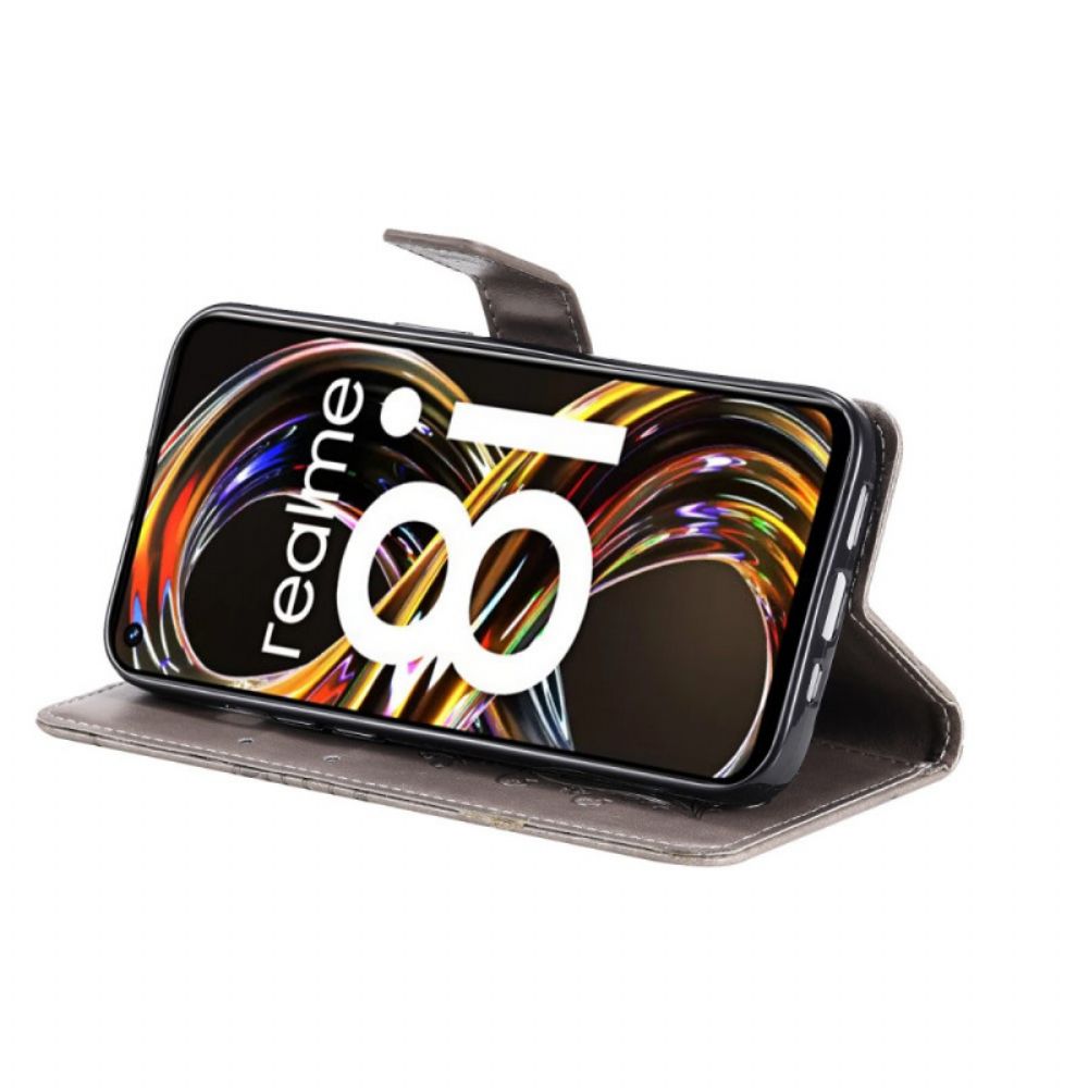 Flip Case Für Realme 8i Mit Kordel Riesige Riemchen-schmetterlinge