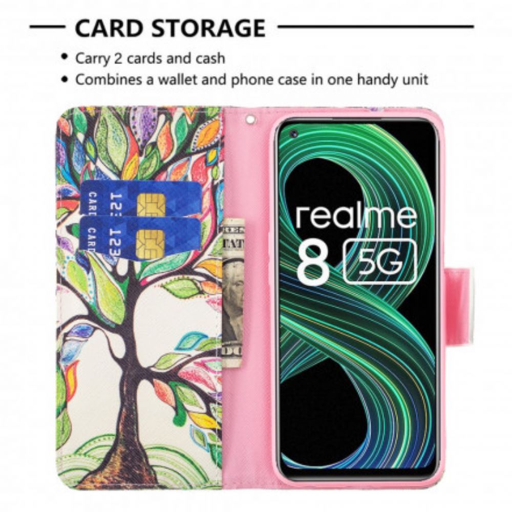 Flip Case Für Realme 8 5G Farbiger Baum