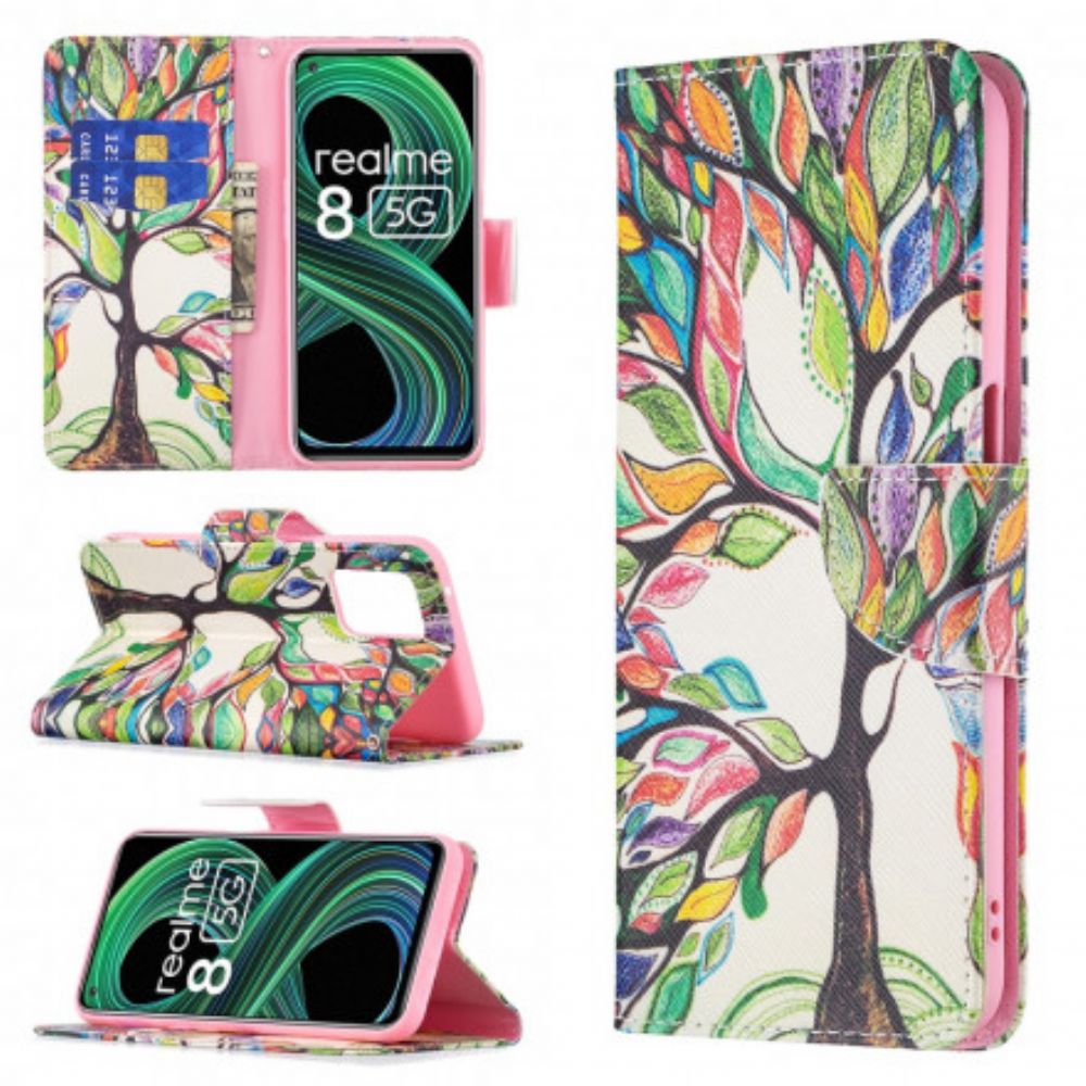 Flip Case Für Realme 8 5G Farbiger Baum