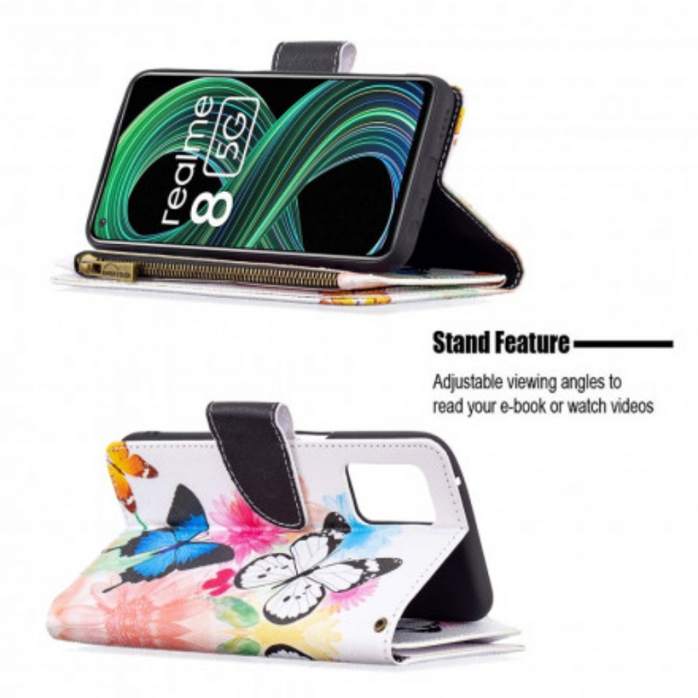 Flip Case Für Realme 8 5G Schmetterlingstasche Mit Reißverschluss