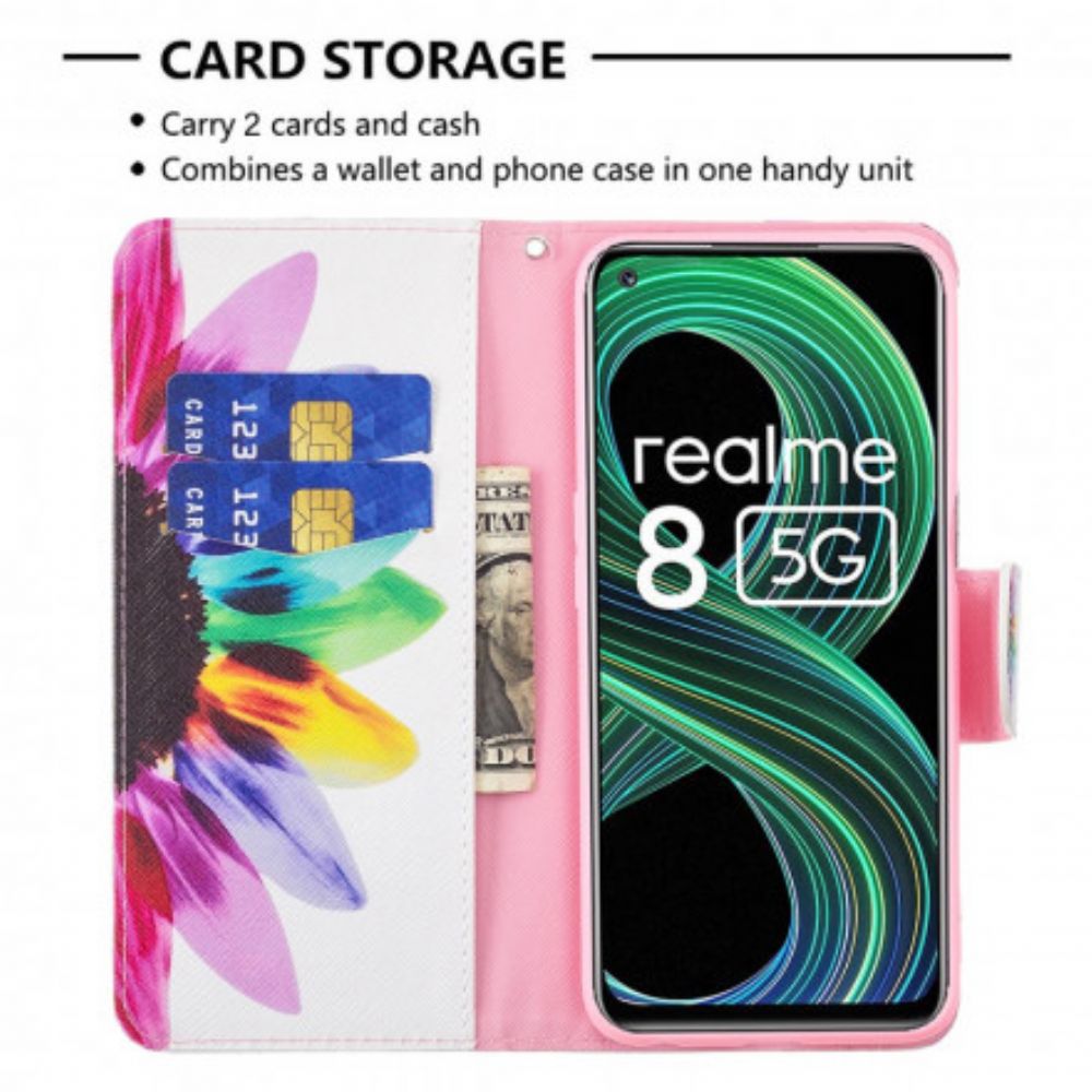 Lederhüllen Für Realme 8 5G Aquarell Blume