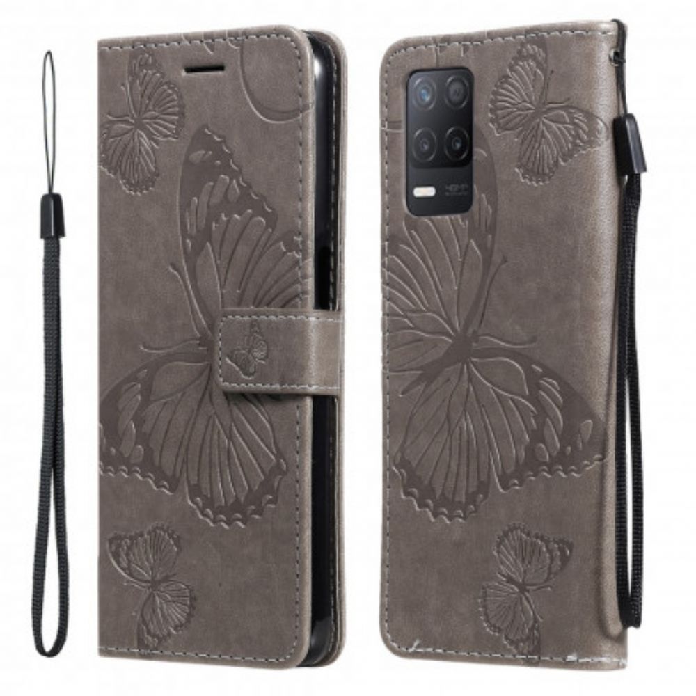 Lederhüllen Für Realme 8 5G Flip Case Schmetterlinge Und Schräge Klappe