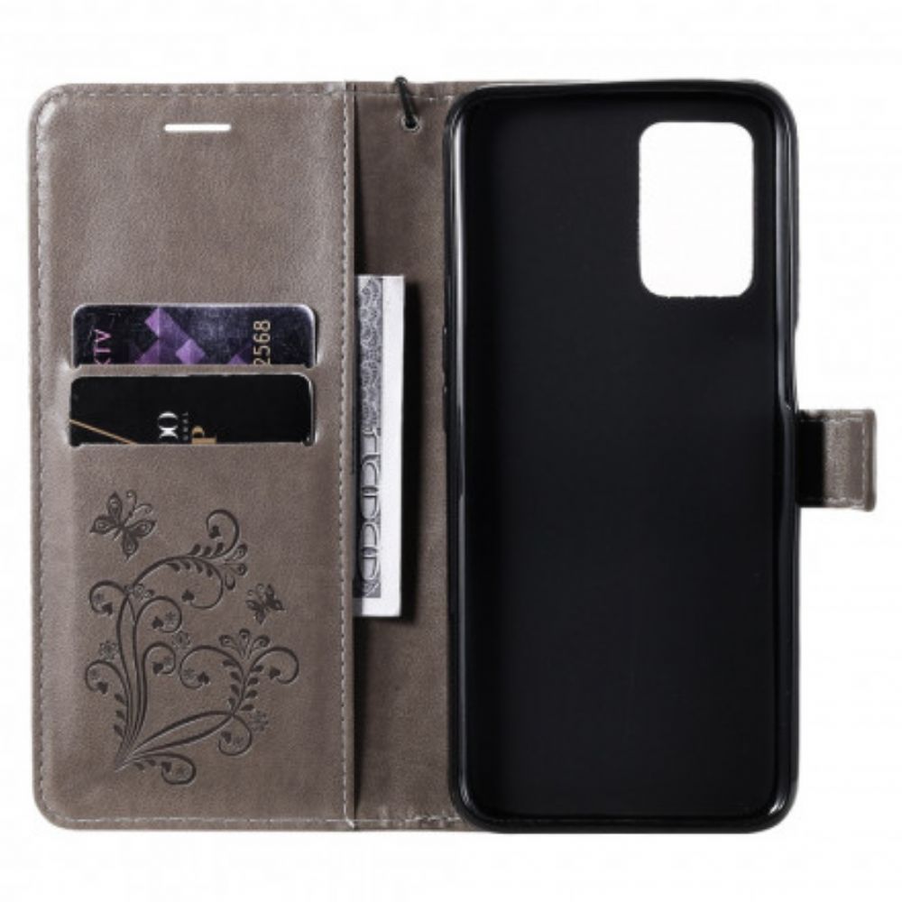 Lederhüllen Für Realme 8 5G Flip Case Schmetterlinge Und Schräge Klappe
