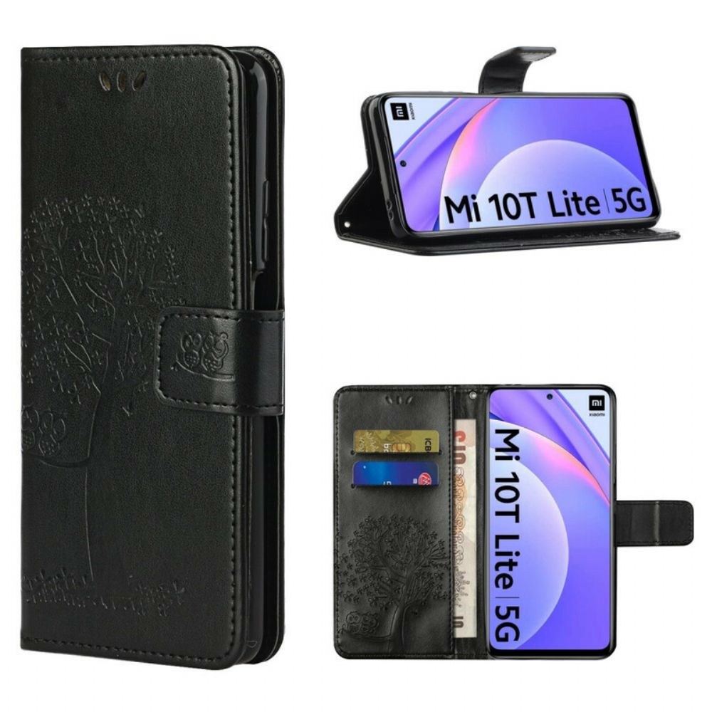 Flip Case Für Xiaomi Mi 10T Lite / Redmi Note 9 Pro 5G Mit Kordel Baum Und Riemcheneulen