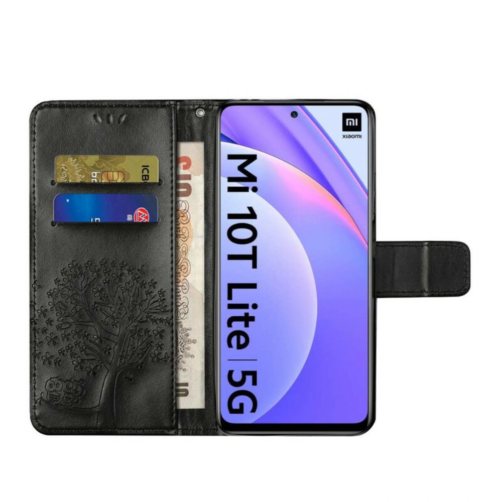 Flip Case Für Xiaomi Mi 10T Lite / Redmi Note 9 Pro 5G Mit Kordel Baum Und Riemcheneulen