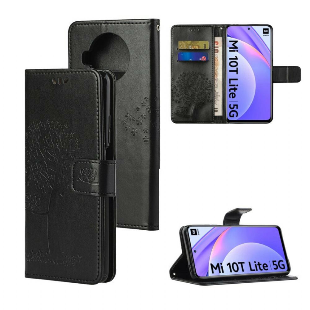 Flip Case Für Xiaomi Mi 10T Lite / Redmi Note 9 Pro 5G Mit Kordel Baum Und Riemcheneulen