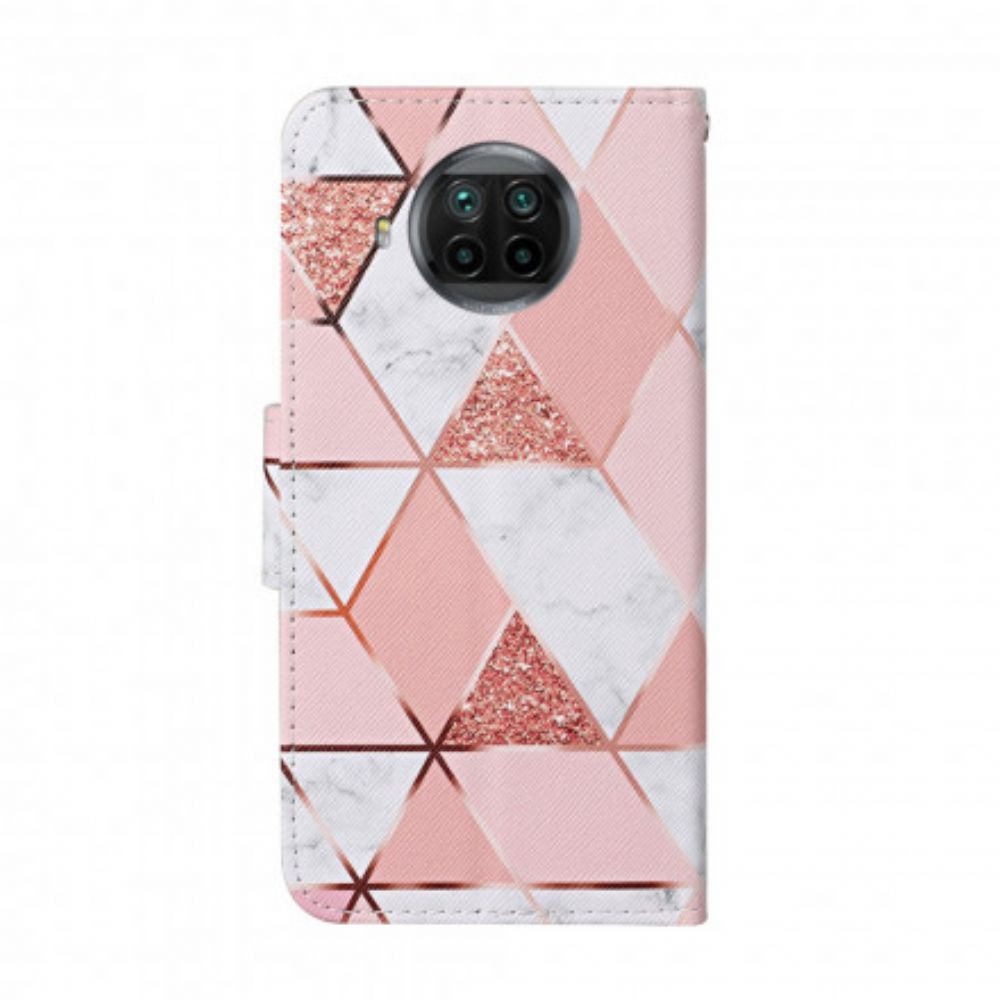 Lederhüllen Für Xiaomi Mi 10T Lite / Redmi Note 9 Pro 5G Marmor Und Glitter Mit Riemen