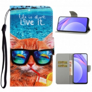 Lederhüllen Für Xiaomi Mi 10T Lite / Redmi Note 9 Pro 5G Mit Kordel Katze Lebt Es Riemchen