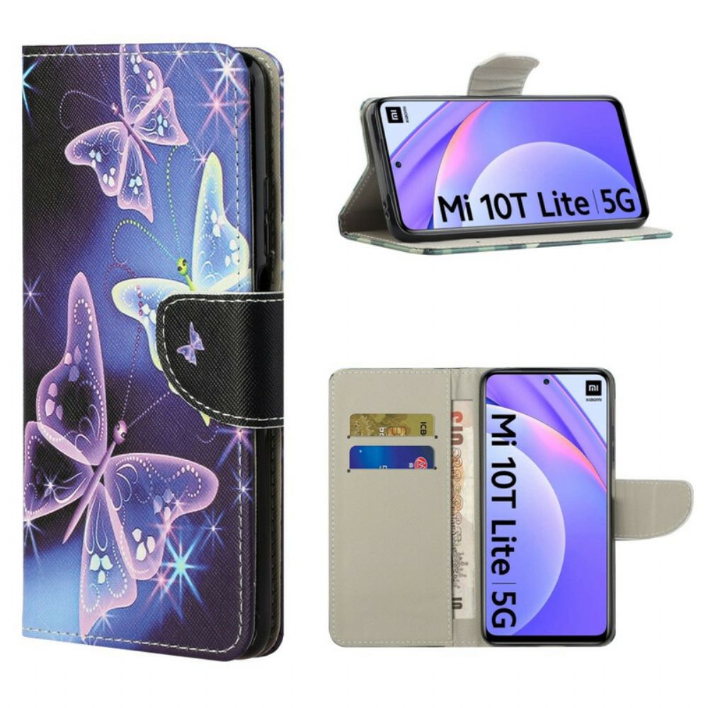 Lederhüllen Für Xiaomi Mi 10T Lite / Redmi Note 9 Pro 5G Neon-schmetterlinge