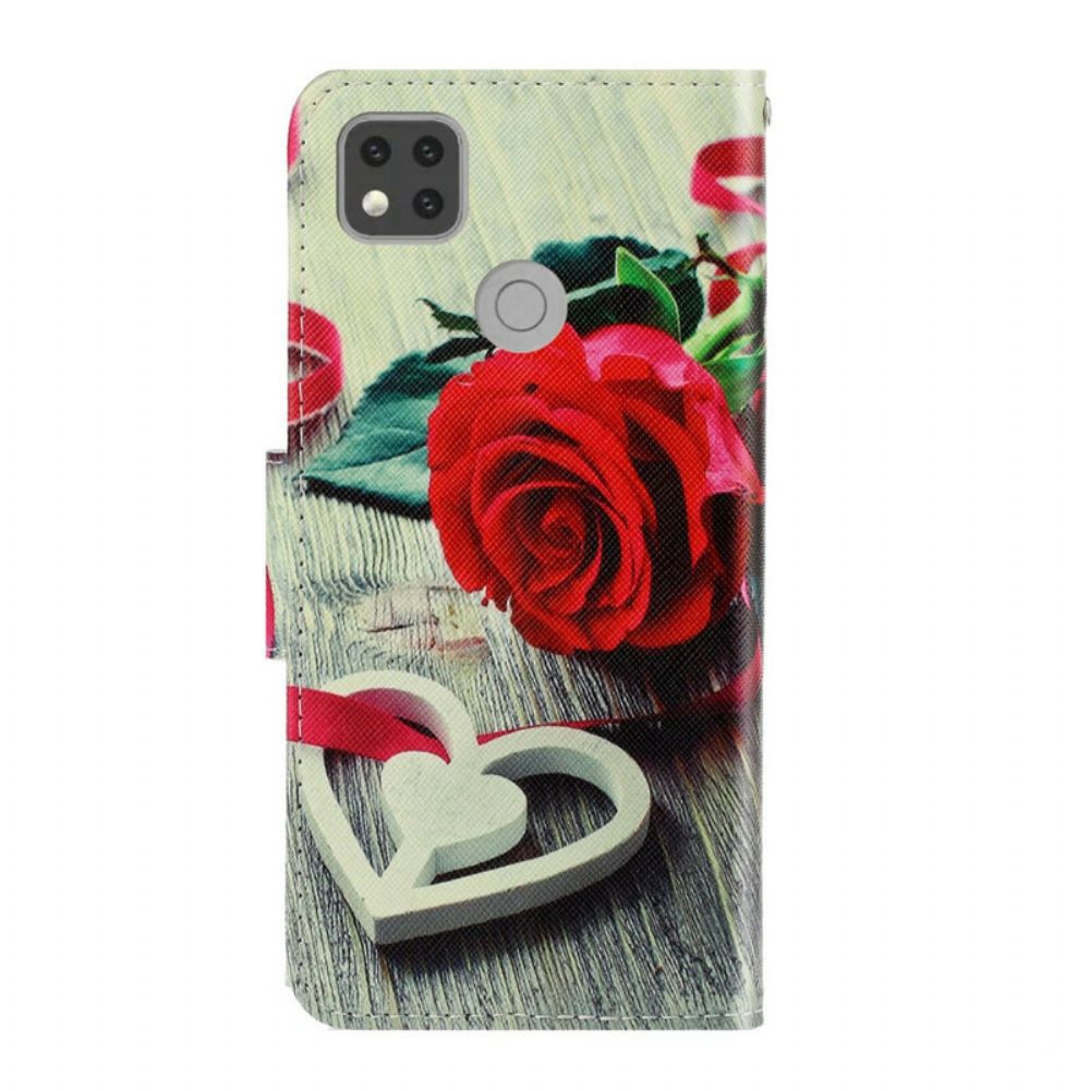 Flip Case Für Xiaomi Redmi 9C Mit Kordel Romantische Riemchenrose
