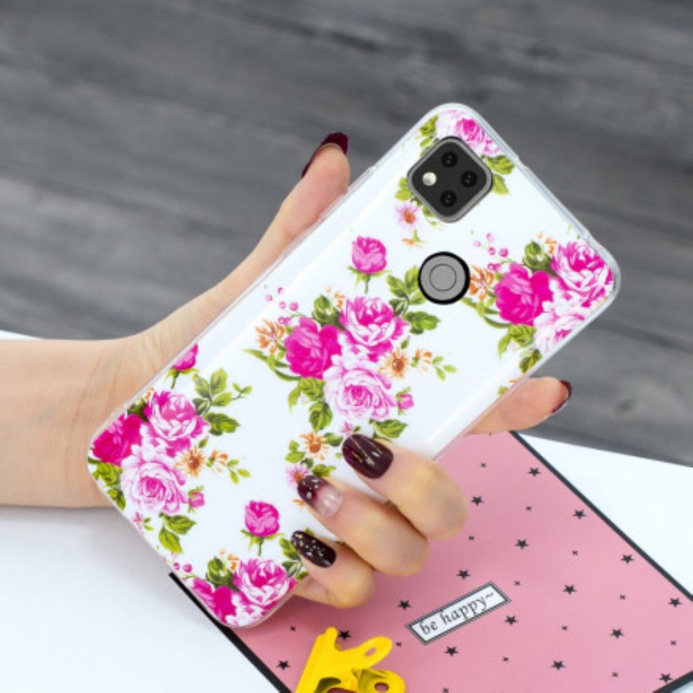 Handyhülle Für Xiaomi Redmi 9C Fluoreszierende Freiheitsblumen
