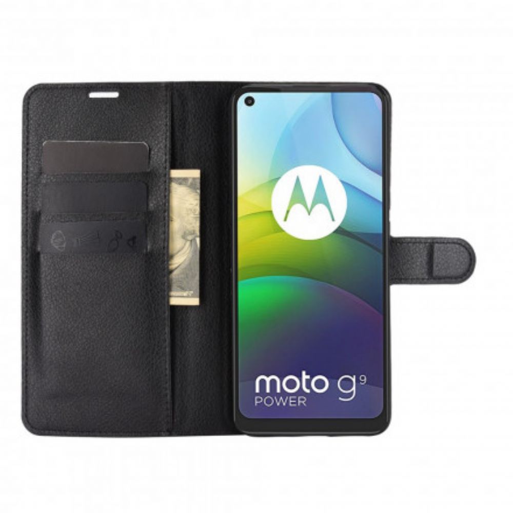 Flip Case Für Moto G9 Power Klassischer Litschi-effekt